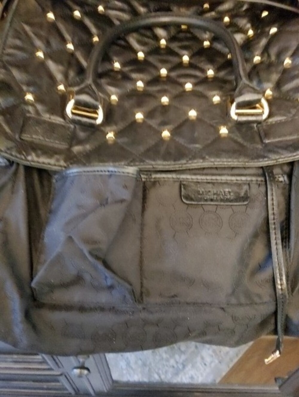 Michael Kors Black Quilted Hamilton Bag with Gold Studs - Picture 8 of 15